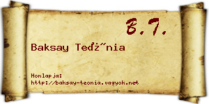 Baksay Teónia névjegykártya